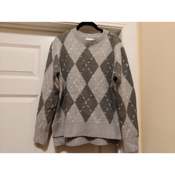 Pink Rose Sweaters - Pink Rose Grey Argyle Crew Neck Pullover Sweater Womens XS Soft Knit 5S28361